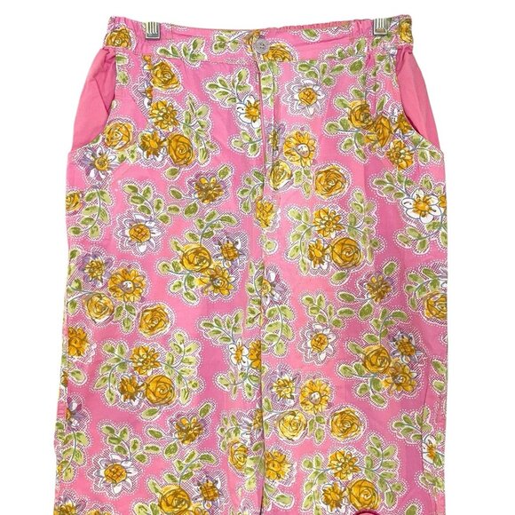 Homemade Retro Flower Patch Ruffle Pleat Capri Pants Pink Coquette Fairy Cottage - Picture 3 of 4